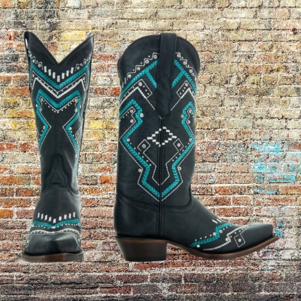 📣Soto Leather Boots 👢 Black Turquoise Embroidery Snip Toe Size 1️⃣2️⃣ 🆕 😍 🎁